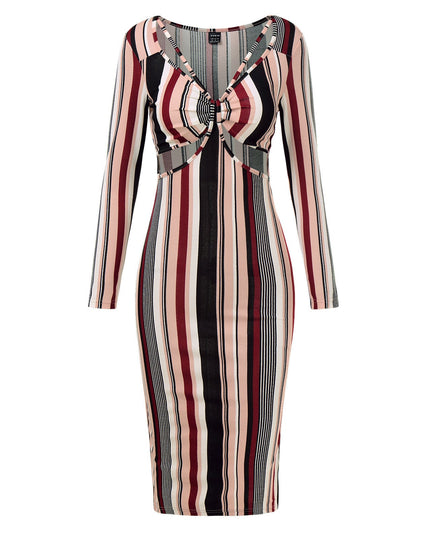 Women's Wrap Chest Striped Long Sleeve Dress
