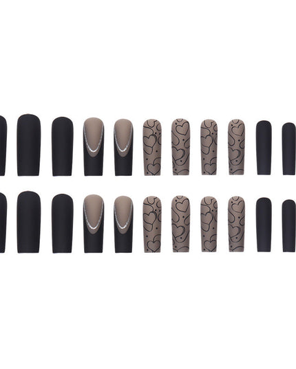 Cross-border Black Matte Dark Series European, American And French Style Nail Tip Long Wearable Water Pipe Nail Press On Nails