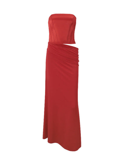 Women's Tube Top Back Tied Slim Fit Temperament Red Dress