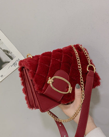 Soft Plush Ladies Square Messenger Bag Winter Female Bag Lady Designer Handbag Chain Shoulder Messenger Bag