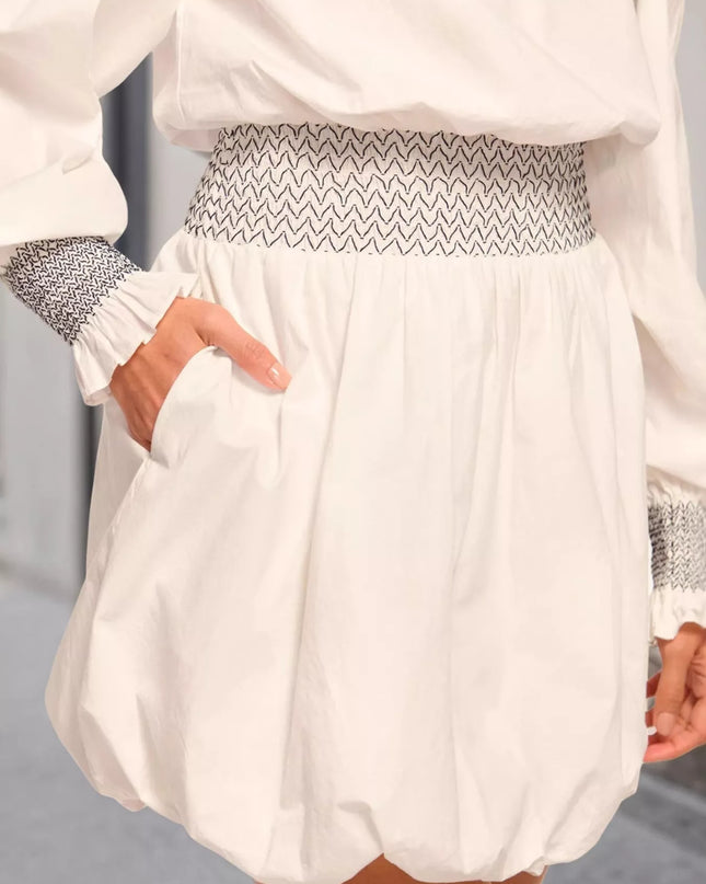Off-Shoulder Bubble Hem Mini Dress