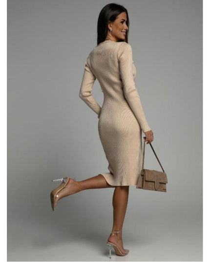 Slim Fit Pure Color Split Button Dress