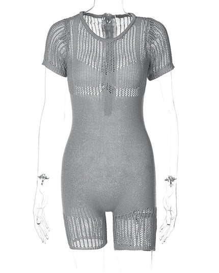 Women's Zipper Hollow-out Tight Hip Lifting Knitted Short Romper
