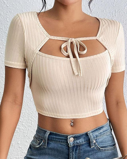 Silky Textured Crop Top – Chic Asymmetrical Collar Top for Casual & Formal Wear