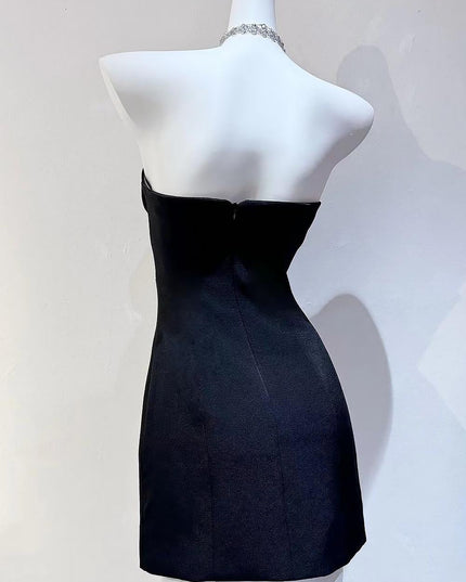 3D Floral Embellished Sexy Strapless Backless Mini Dress - Black | ZAKAPOP