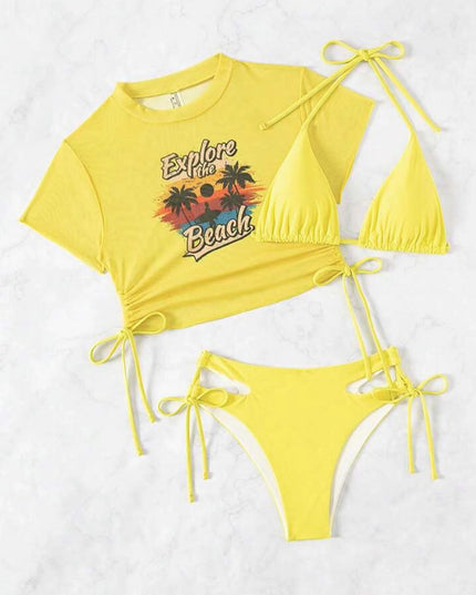 3 Pieces Women's Beach Scenery Letter Print Swimsuit | ZAKAPOP