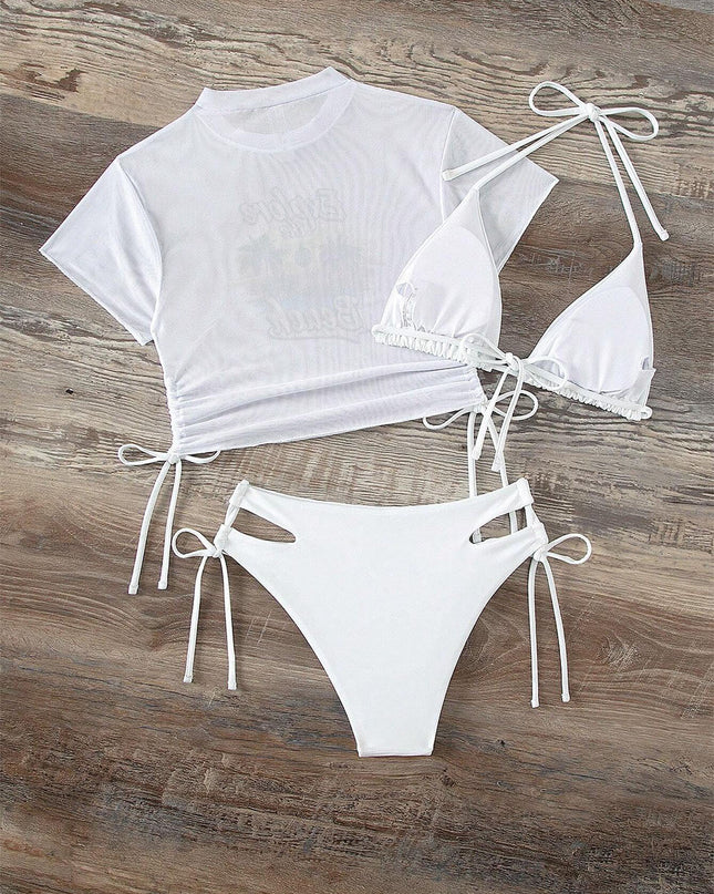 3 Pieces Women's Beach Scenery Letter Print Swimsuit | ZAKAPOP