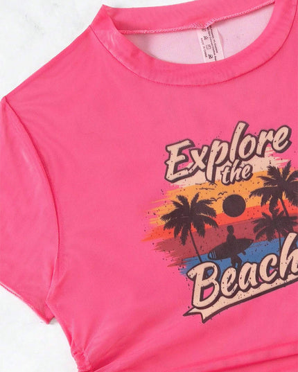 3 Pieces Women's Beach Scenery Letter Print Swimsuit | ZAKAPOP