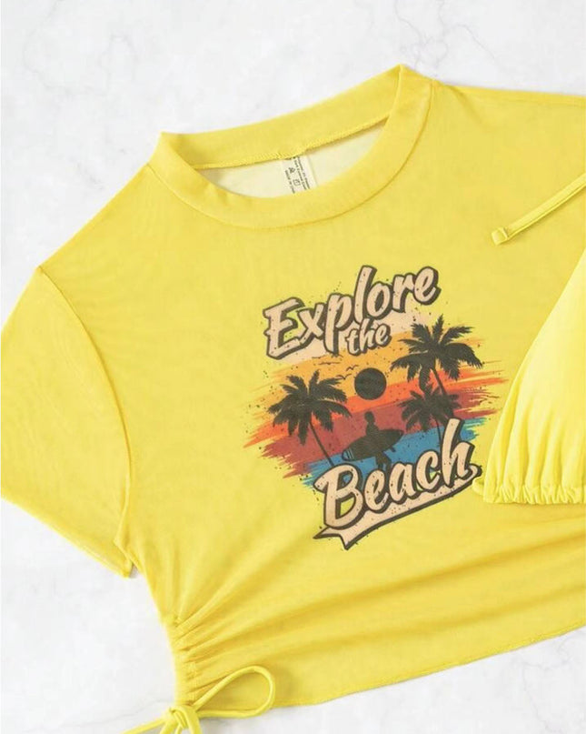 3 Pieces Women's Beach Scenery Letter Print Swimsuit | ZAKAPOP