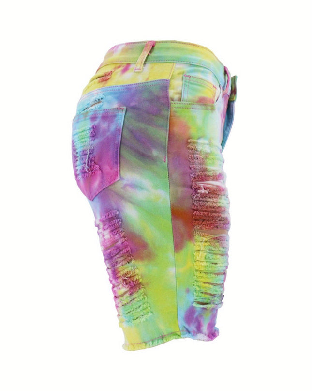 TieDye Denim Shorts Edgy Summer High Waist