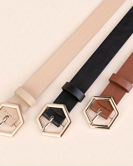 Women's Hexangular Star Irregular Gold Buckle PU Belt