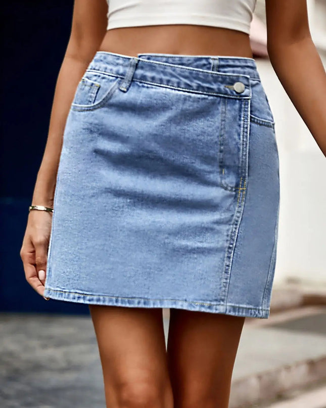 Pocketed Dropped Shoulder Mini Denim Dress