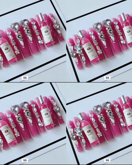 Pink acrylic press on nails with champagne