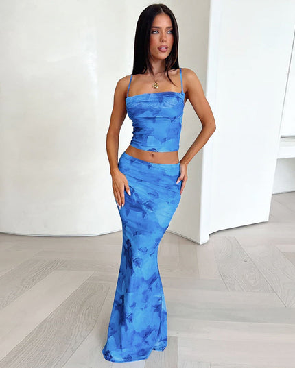 Niche Spaghetti Straps Midriff-baring Vest Sheath Skirt Two-piece Set