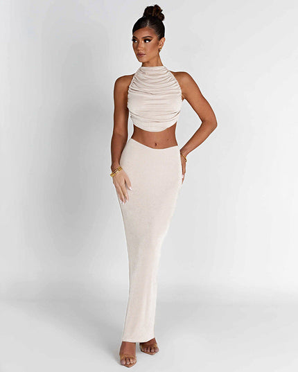 Sleeveless Halter Long Skirt Set