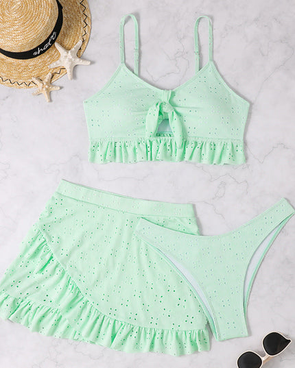 3pcs Beach Bikini With Hip-hugging Skirt Fashion Ruffle Design Swimsuit Set Summer Womens Clothing