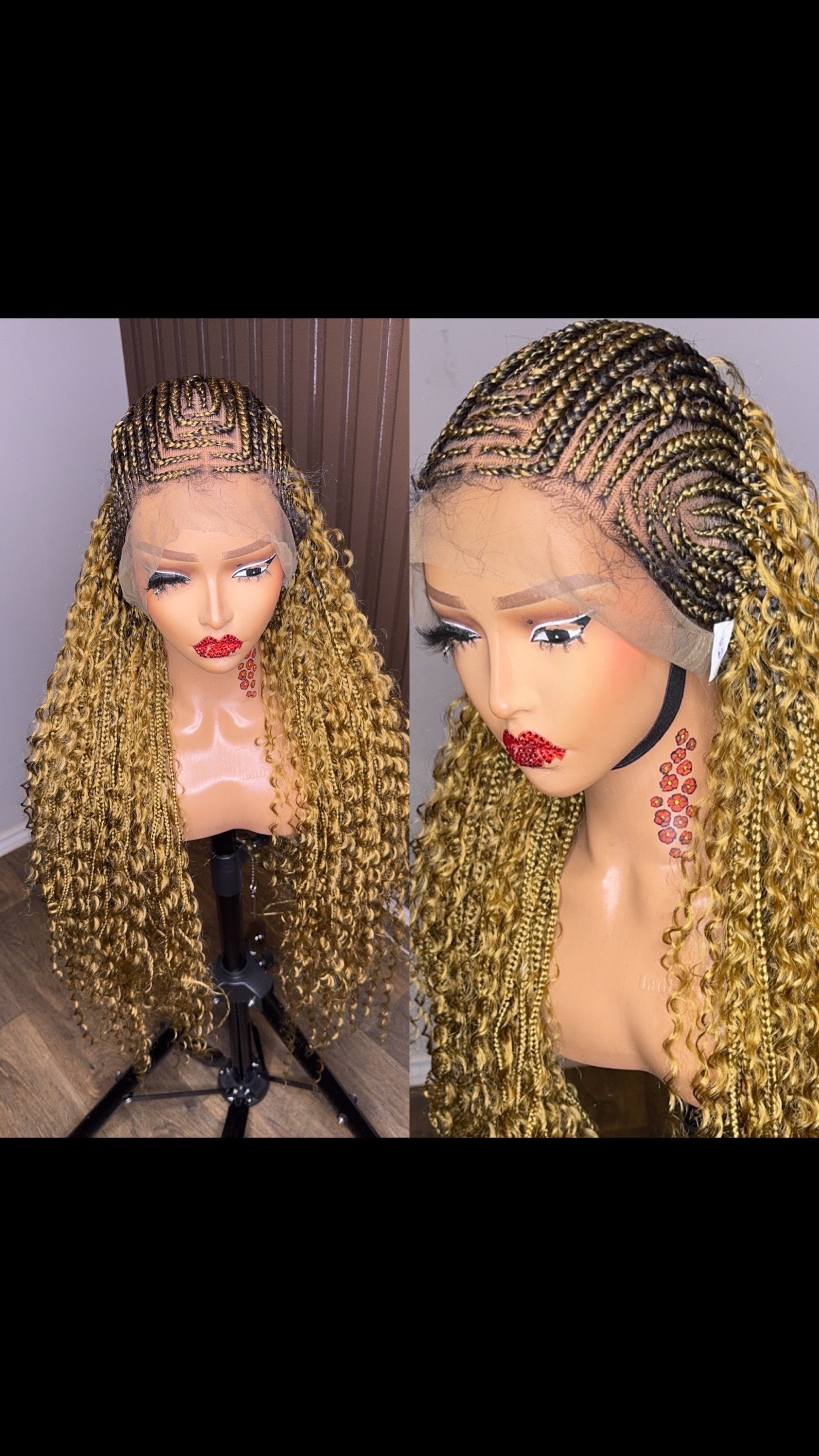 Cornrows braided wig in burgundy, brown and color 27
