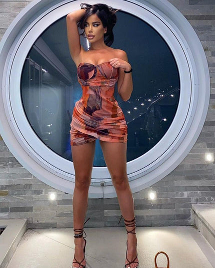Women's Underwire Wrap Chest Cutout Pleated Cross-Wrapped Hip Dress