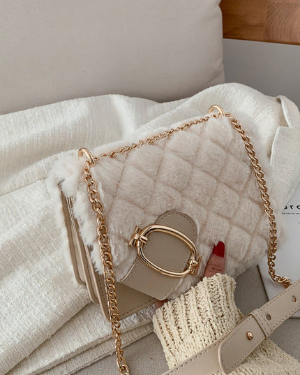 Soft Plush Ladies Square Messenger Bag Winter Female Bag Lady Designer Handbag Chain Shoulder Messenger Bag