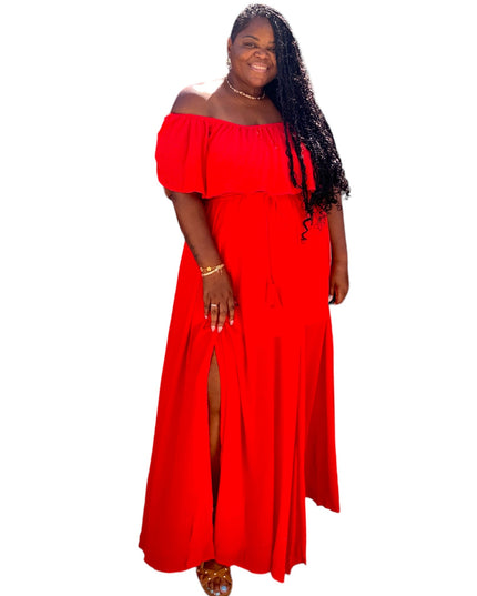 Poppy Red Plus Size Sheer Maxi Dress With Slit