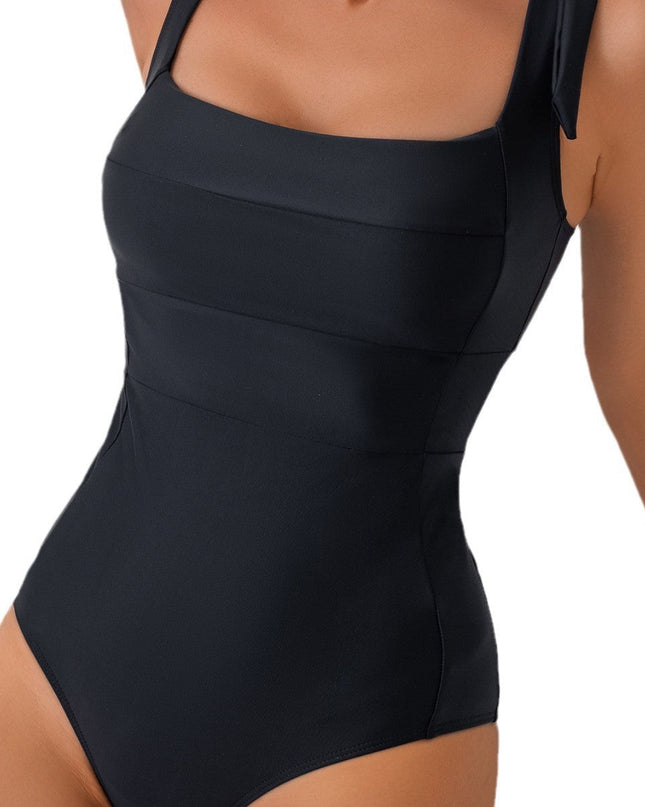 Swimsuit Women's Solid Color One-piece Lace-up Bikini Swimsuit Slim Swimsuit
