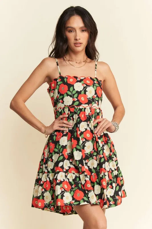 Floral Mini Dress: Scalloped Cutout Back Dress for Summer Style | Pretty Melanin Boutique