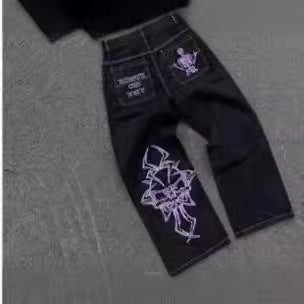 Embroidered Skull Cotton Casual Pants Men's Straight-leg Pants