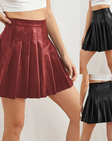 Luxe Pleated PU Leather Skirt