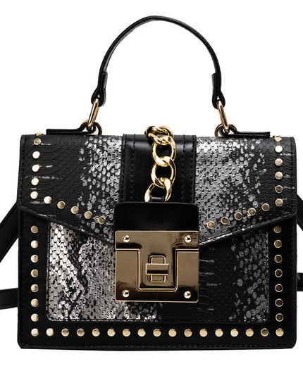 Fashion snake pattern handbag See size chart under “more details”