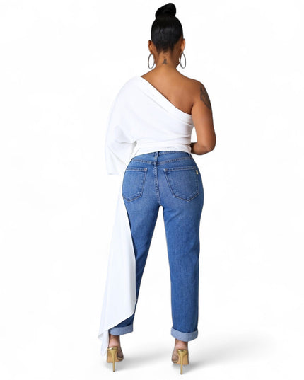 One Shoulder Top with Long Side Train