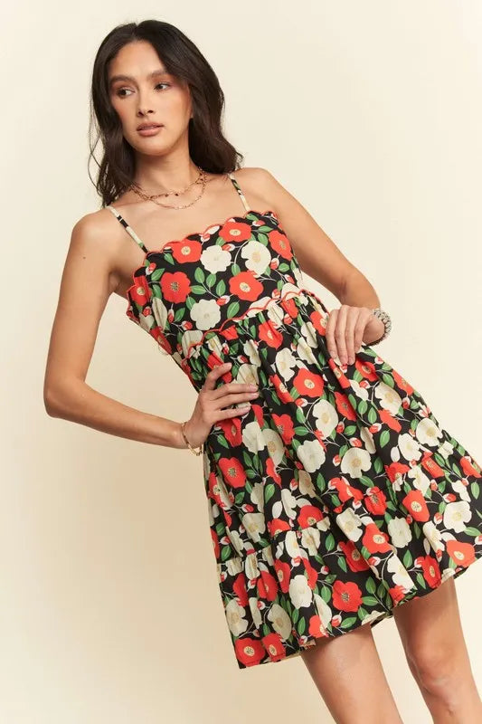 Floral Mini Dress: Scalloped Cutout Back Summer Party Dress