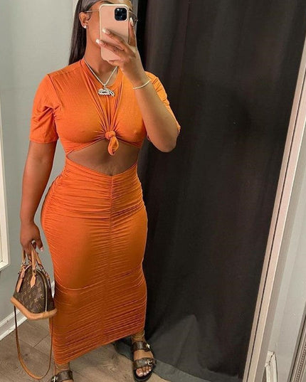 Ruched Short Sleeve Dress Set