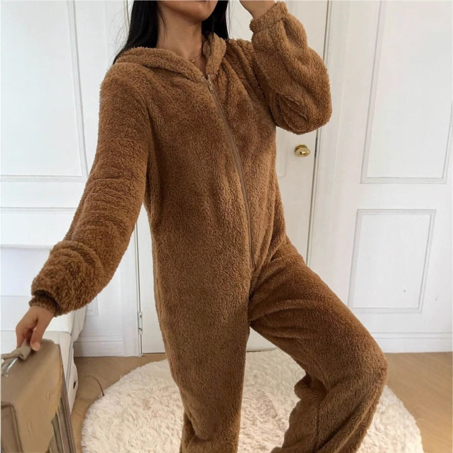 Cap With Ears Comfortable Jumpsuit Zipper