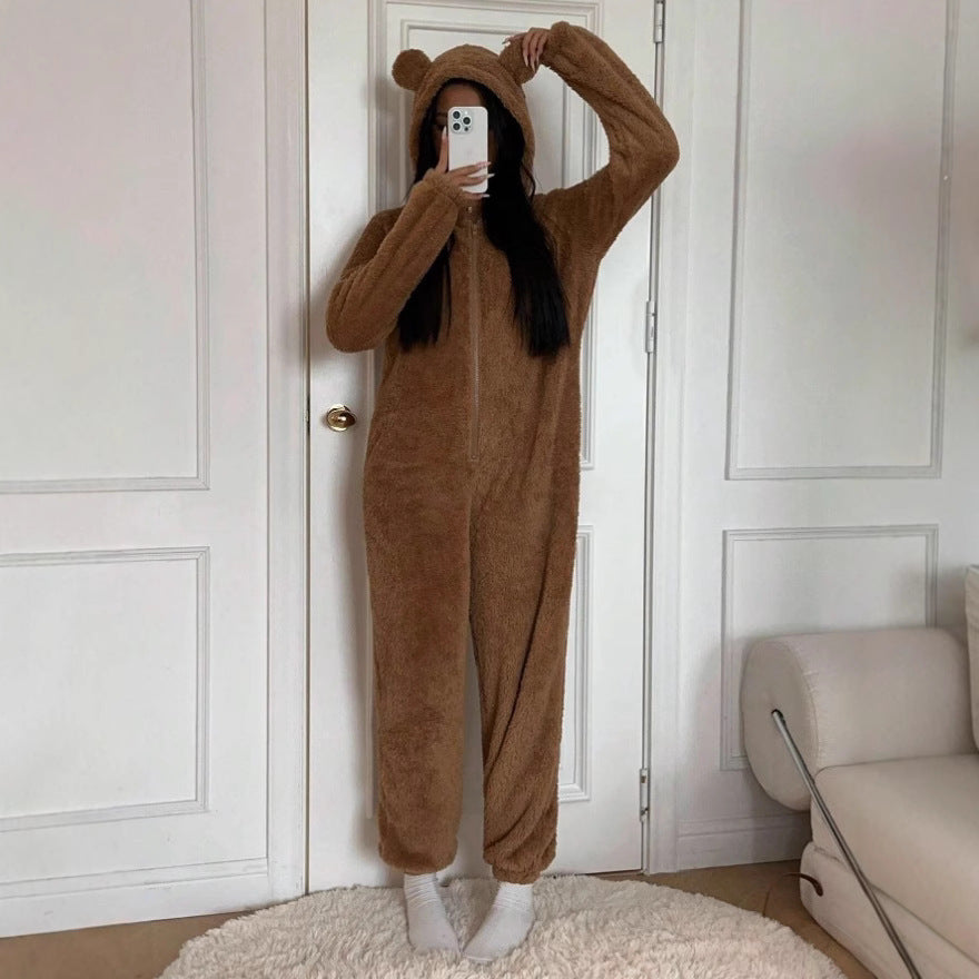 Cap With Ears Comfortable Jumpsuit Zipper