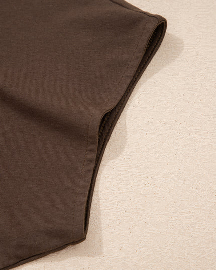 Coffee Plus Size Solid Color Asymmetric Neck Short Sleeve Blouse