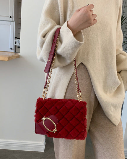 Soft Plush Ladies Square Messenger Bag Winter Female Bag Lady Designer Handbag Chain Shoulder Messenger Bag