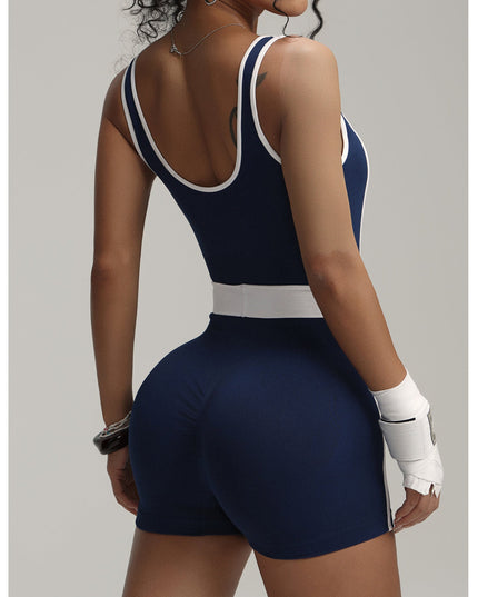 Contrast Color Vest Yoga Jumpsuit Women's Fitness Sports One-piece Shorts