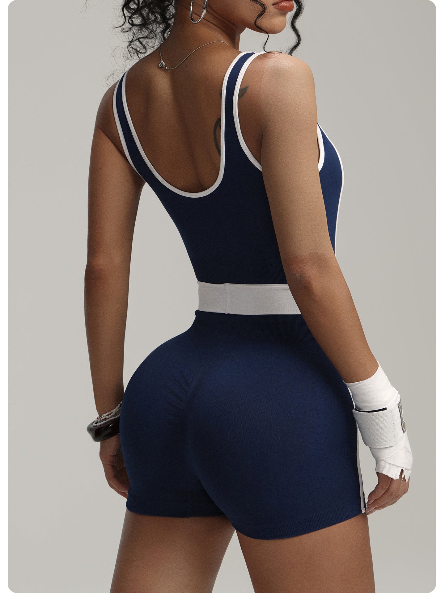 Contrast Color Vest Yoga Jumpsuit Women's Fitness Sports One-piece Shorts