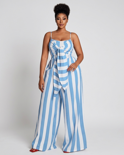 Striped Tie Front Jumpsuit