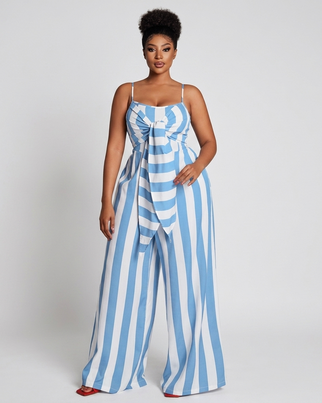 Striped Tie Front Jumpsuit