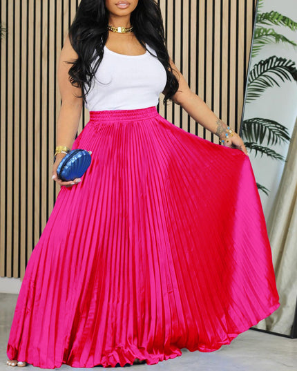 Plus Size Mid-high Waist Pleated Skirt