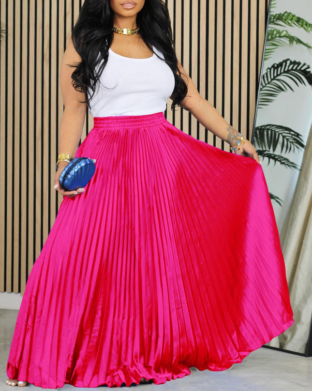 Plus Size Mid-high Waist Pleated Skirt