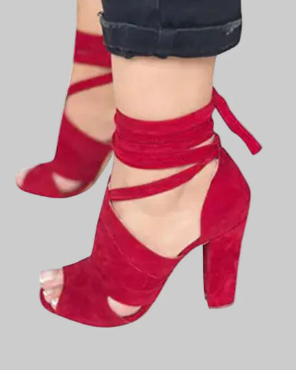 Suede Peep-Toe Sandals with High Chunky Heels