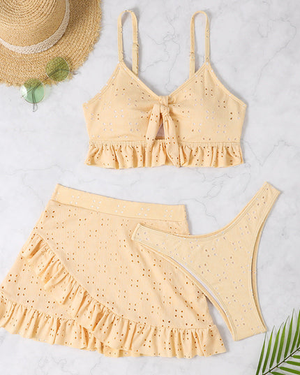 3pcs Beach Bikini With Hip-hugging Skirt Fashion Ruffle Design Swimsuit Set Summer Womens Clothing