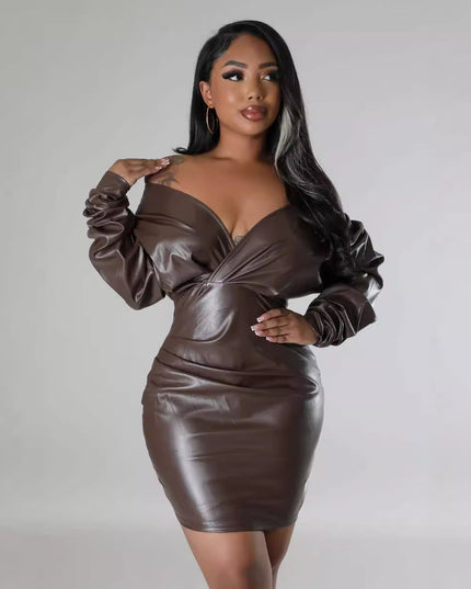 Fashion Women's High Elastic Leather Skirt Dress