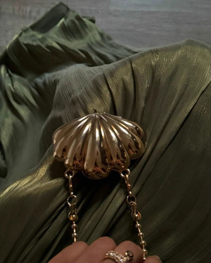 Pleated Ribbon Shiny Evening Dress