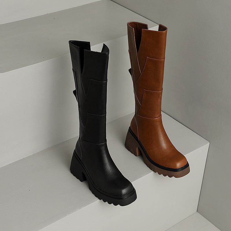 Brown Women's Platform Below The Knee Boots