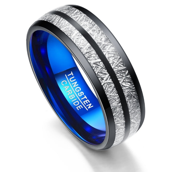 8mm Width Black Blue Tungsten Carbide Ring