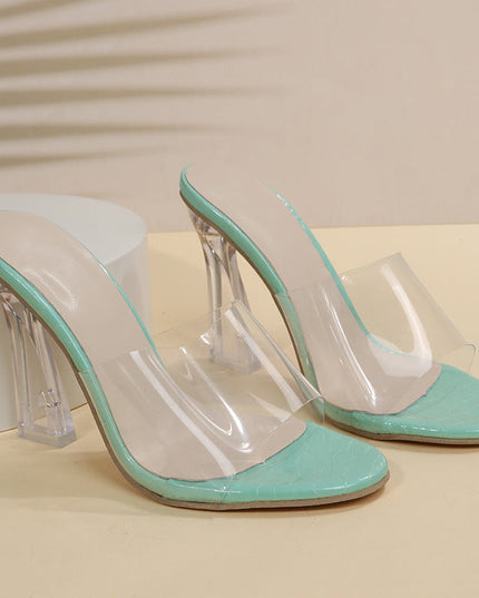 Transparent Mid-heel Crystal Toe High Heel Slippers