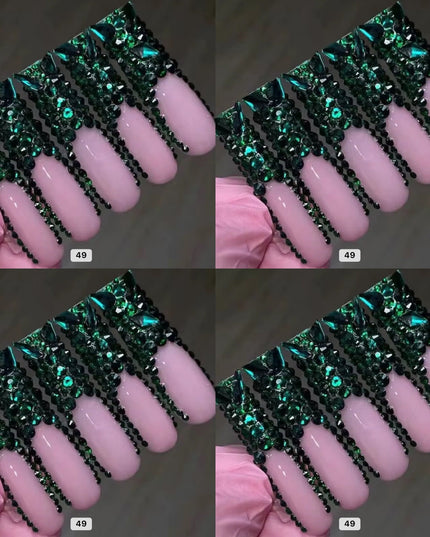 Green crystal long press on nails